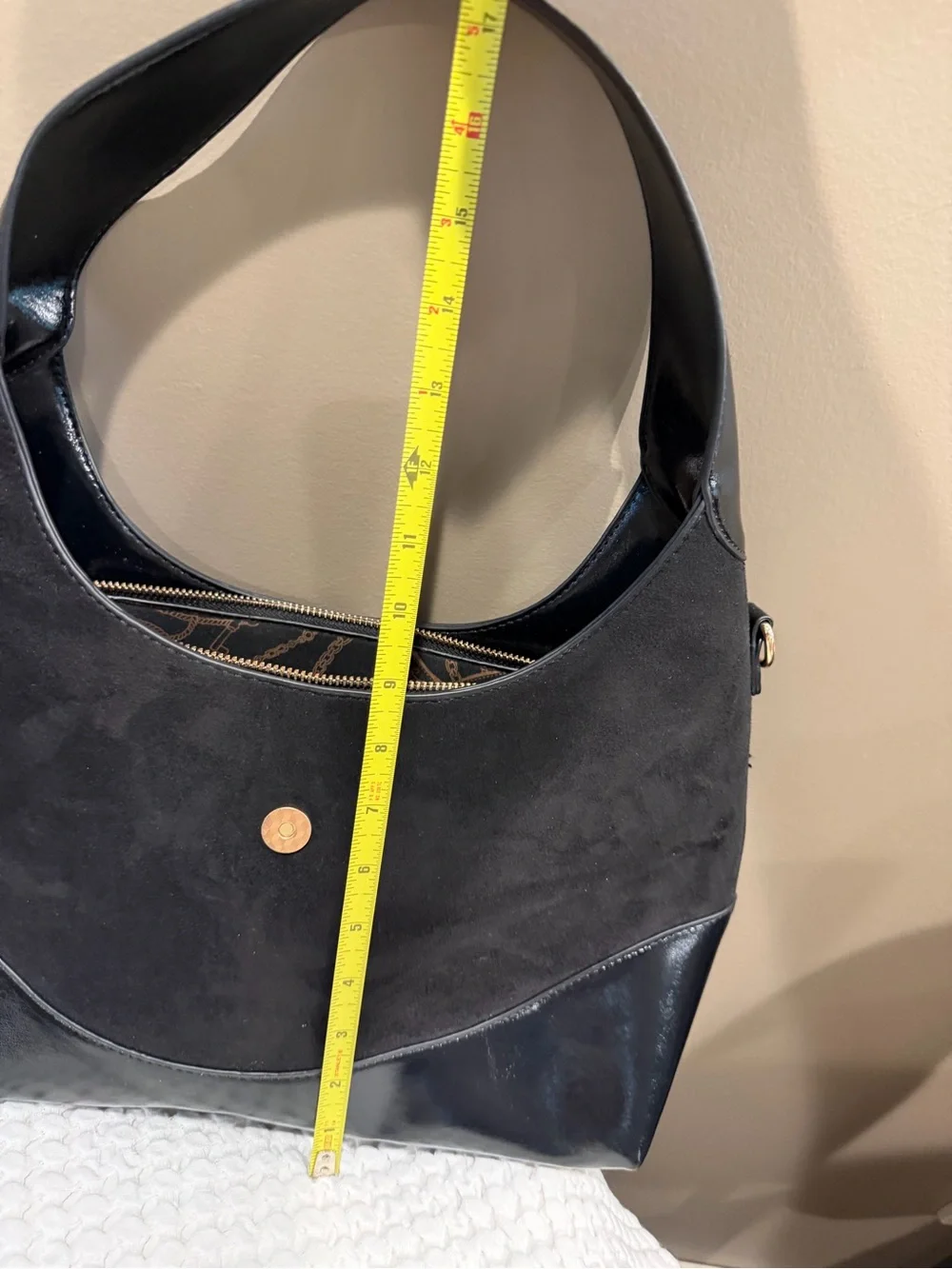 Black Suede & Leather Hobo Bag with Gold Hardware
